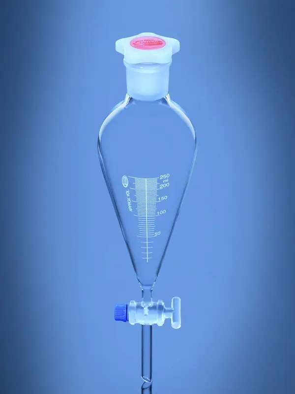 Separating Funnel, Squibb Shape, With Graduation, Solid Glass Stopcock, ISO – Glassco
