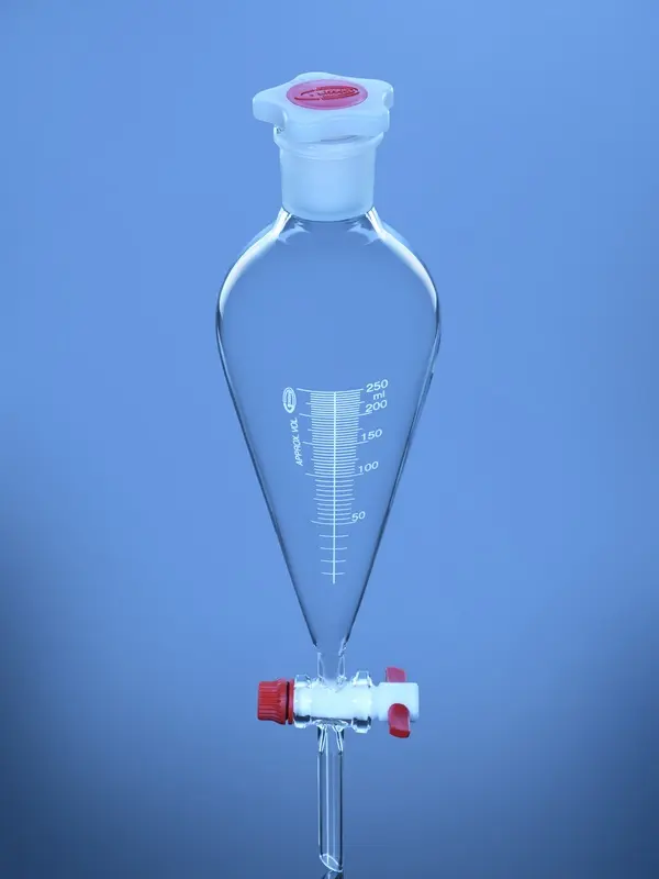 Separating Funnel, Squibb Shape, Without Graduation, PTFE Stopcock, ISO – Glassco