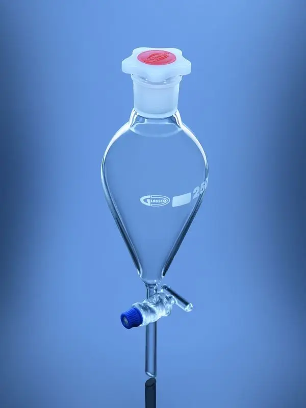 Separating Funnel, Pear Shape (ISO), Solid Glass Stopcock – Glassco