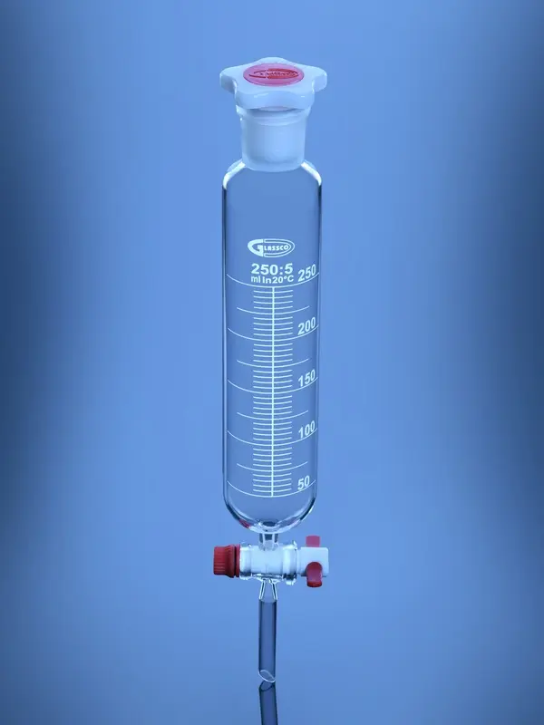 Dropping Funnel, Cylindrical, PTFE Stopcock, DIN/ISO – Glassco - Image 2