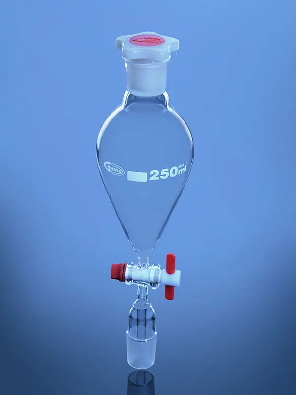 Separating Funnel, Pear Shape with Stem Inside Cone, PTFE Stopcock – Glassco