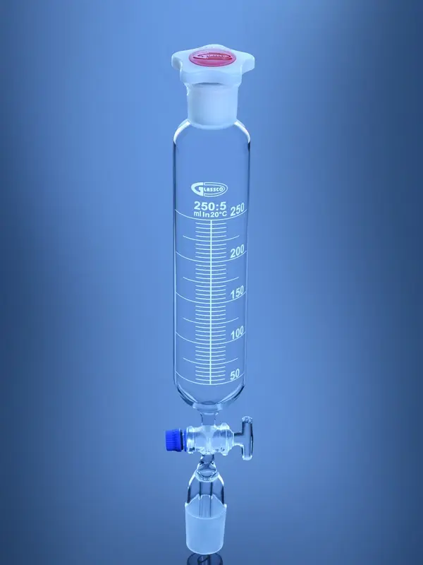 Dropping Funnel, Cylindrical with Stem Inside Cone, Solid Glass Stopcock, DIN/ISO – Glassco - Image 2