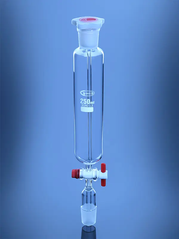 Pressure Equalizing Funnel, Cylindrical, PTFE Stopcock, DIN/ISO – Glassco