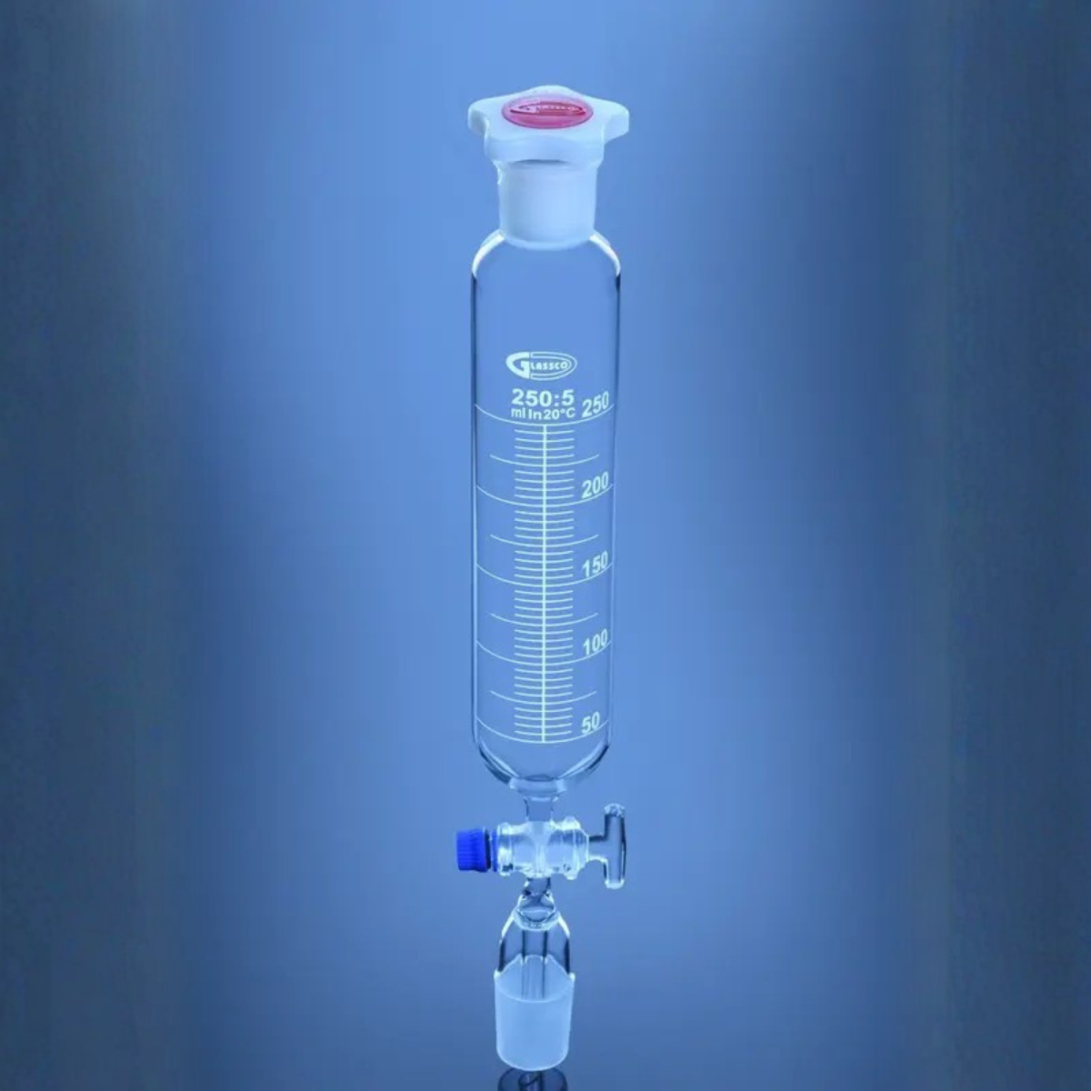 Dropping Funnel, Cylindrical with Stem Inside Cone, Solid Glass Stopcock, DIN/ISO – Glassco